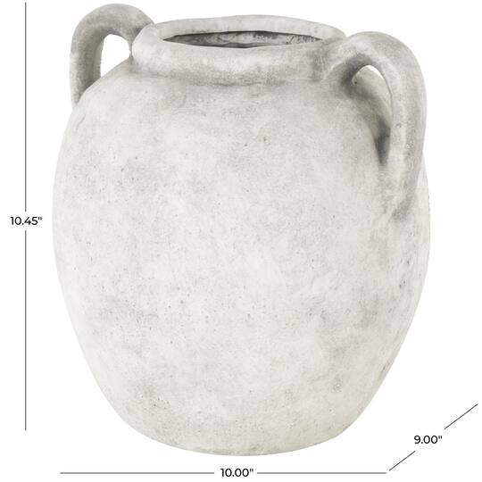 10.5" White Ceramic Antique Style Textured Vase with Black Shadings & Handles